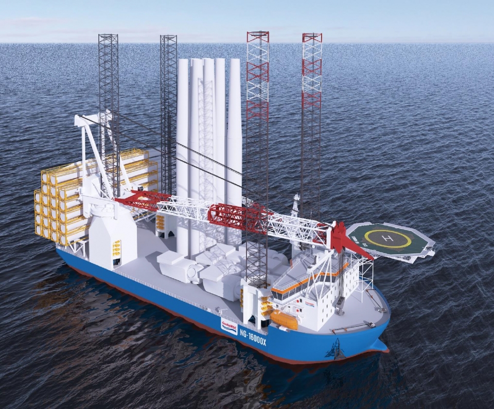 대우조선해양이 건조 중인 대형 해상풍력발전기 설치선 'NG-16000X' 조감도.
